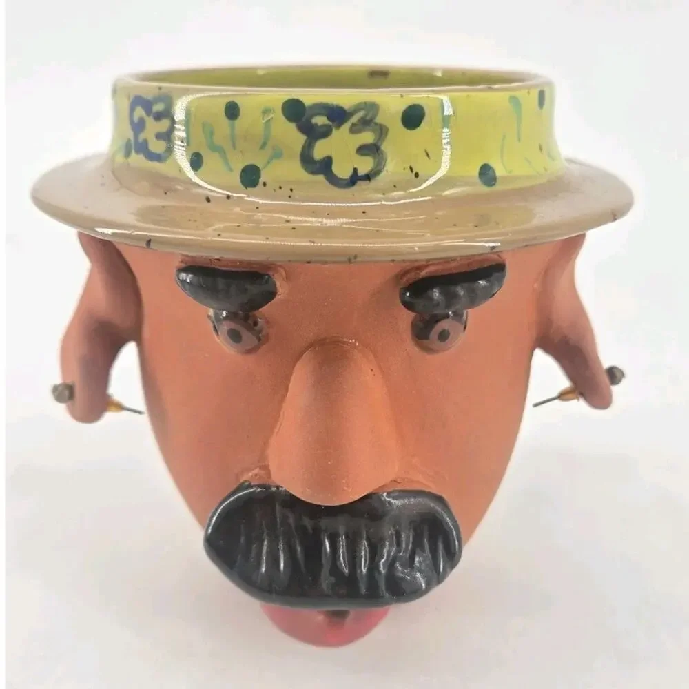 Vtg 2005 Bird Brain Whimsical Louie Hand Painted Terracotta Planter Pot ***Read*